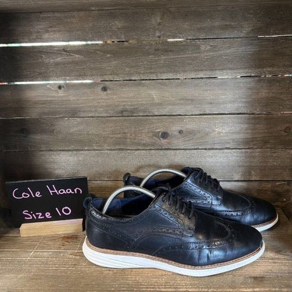 Mens Cole Haan Grand Evolution Black Leather Wingtip Shoes Sneakers Size 10‎ M - Picture 1 of 6